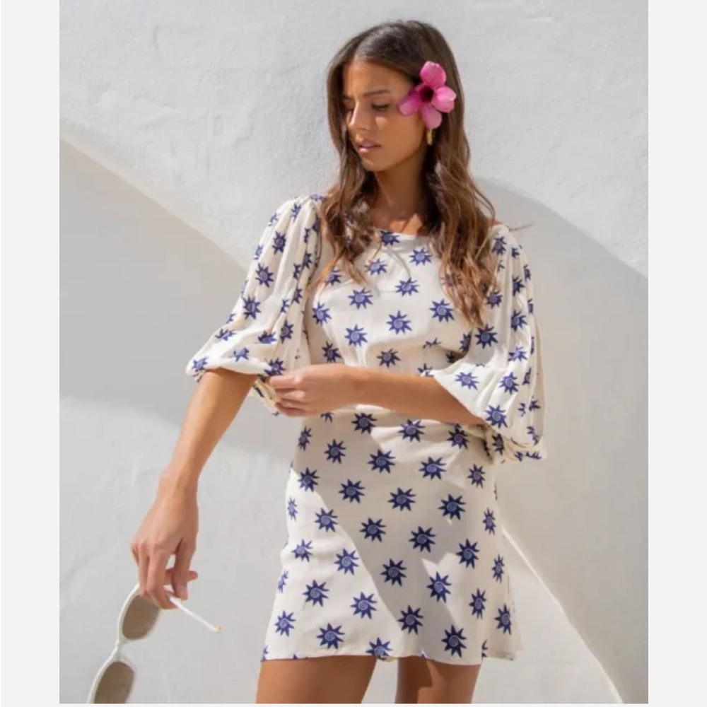 Verge Girl Cream and Blue Star Mini Dress